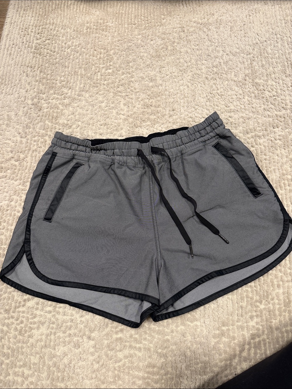 lululemon athletica Gray Athletic Drawstring Shorts with Black Trim